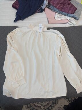 Ann Taylor Ivory Mock-Neck Long-Sleeve Blouse